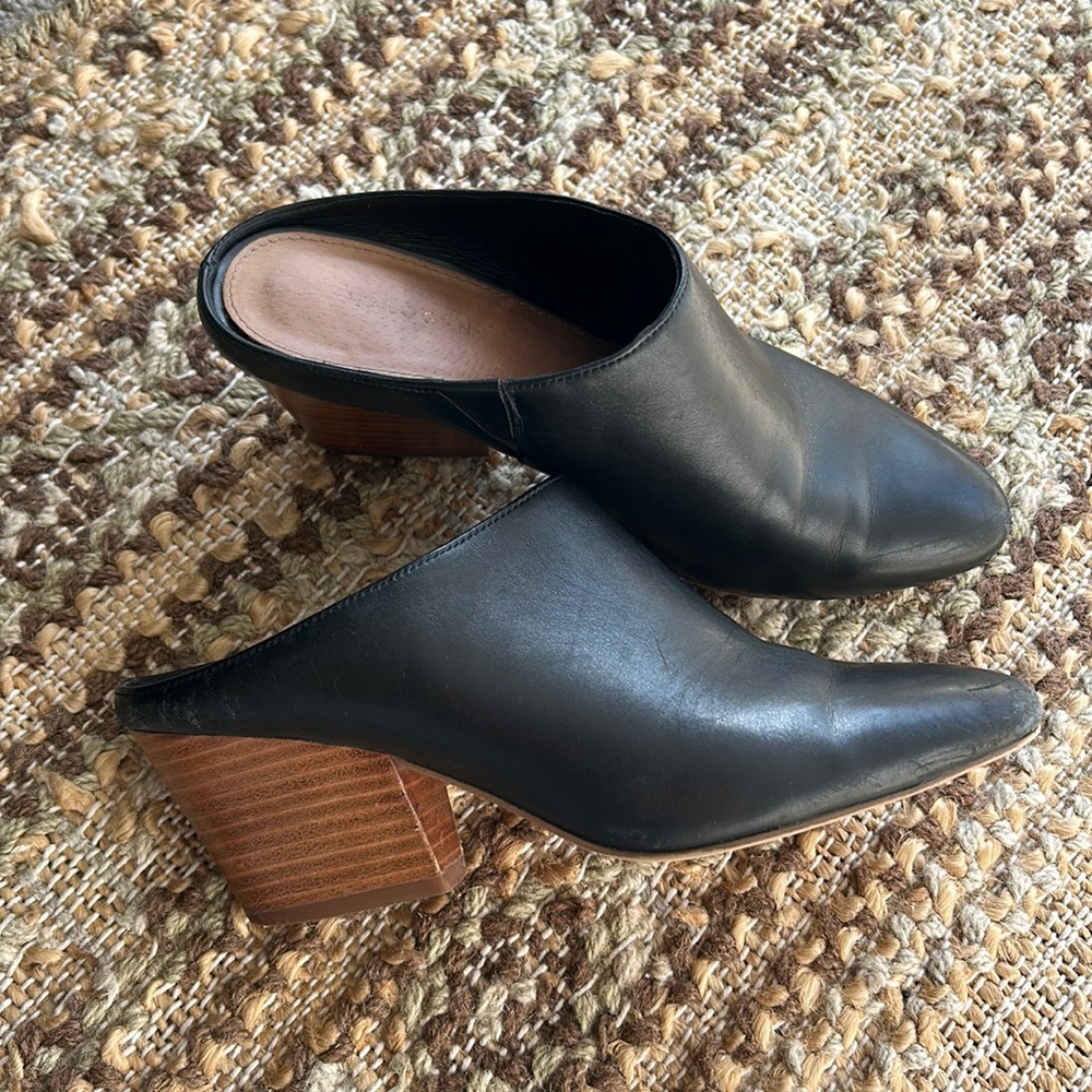 Black Leather Heeled Mules Halogen Brielle Size 5.5